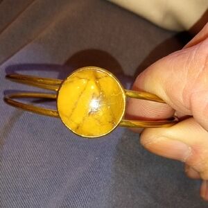 Elegant Gold Bracelet with Yellow Stone Hand Made Nebraska River Rock